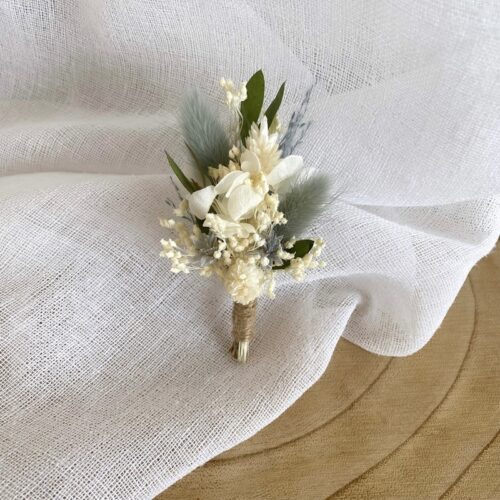 Boutonnière fleurs séchées Bleu/gris