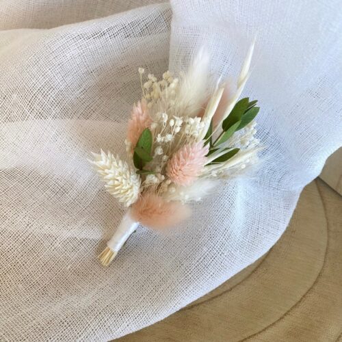 Boutonnière fleurs séchées Rose poudré/Vert