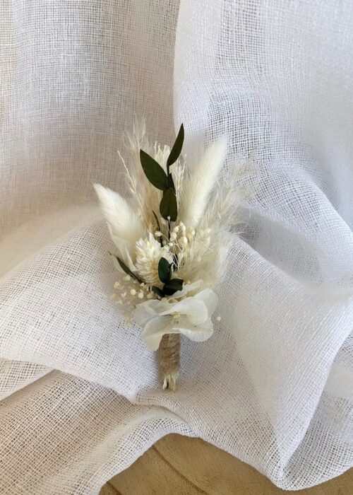 Boutonnière fleurs séchées blanc/vert