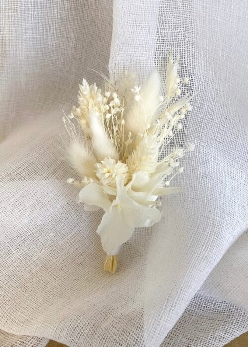 Boutonnière fleurs séchées Blanche