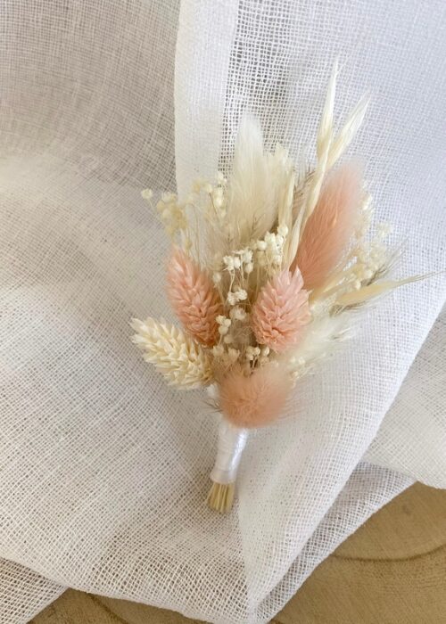 Boutonnière fleurs séchées Rose poudré