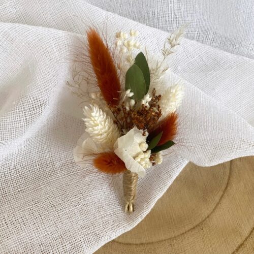 Boutonnière fleurs séchées Terracotta/Vert