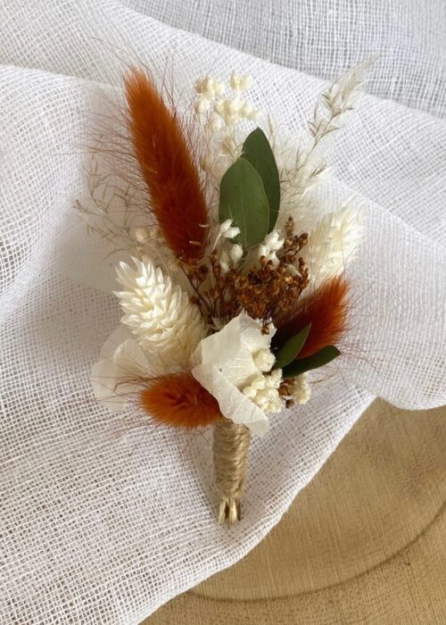 Boutonnière fleurs séchées Terracotta/Vert