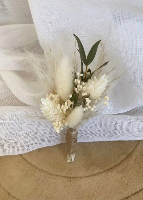 Boutonnière fleurs séchées blanc/vert sauge