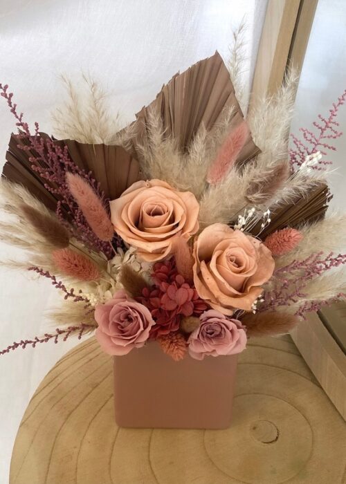 Composition pot Vieux rose